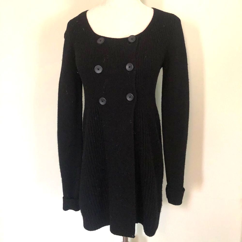 [Vince] Black Ribbed Knit Double Breasted Sweater Coat Cardigan XS